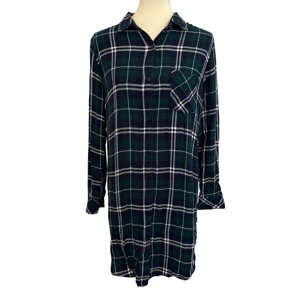 Rails Women's Bianca Flannel Shirt Dress Green Navy Plaid Womens Medium